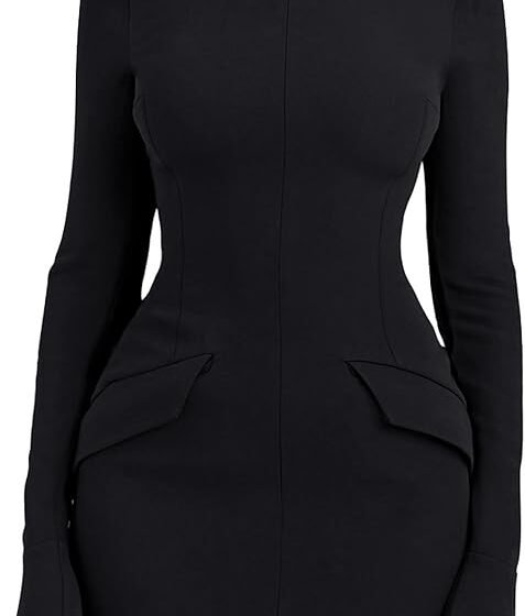 YMDUCH Women's Long Sleeve Mock Turtle Neck Bodycon Mini Tank Short Party Dress
